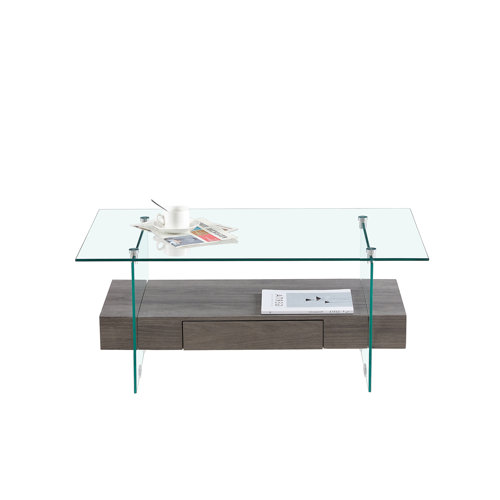 Ivy Bronx Table Basse En Verre Avec Tiroir En Bois Et Commentaires